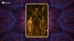 The Devil tarot card showing a horned figure with bat wings