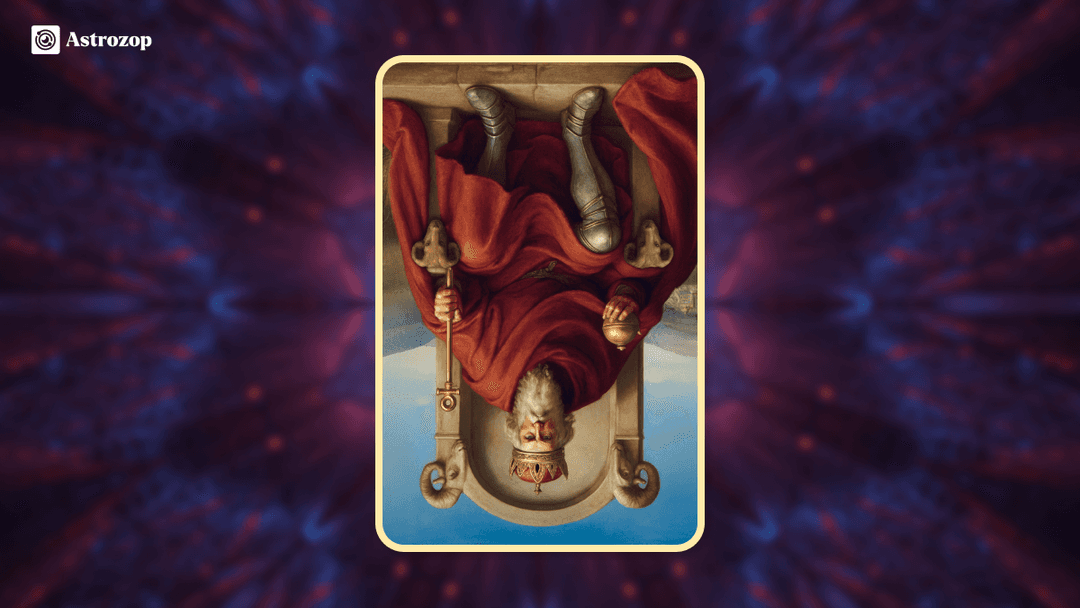 Reversed Emperor Tarot card image showing an inverted throne scene 